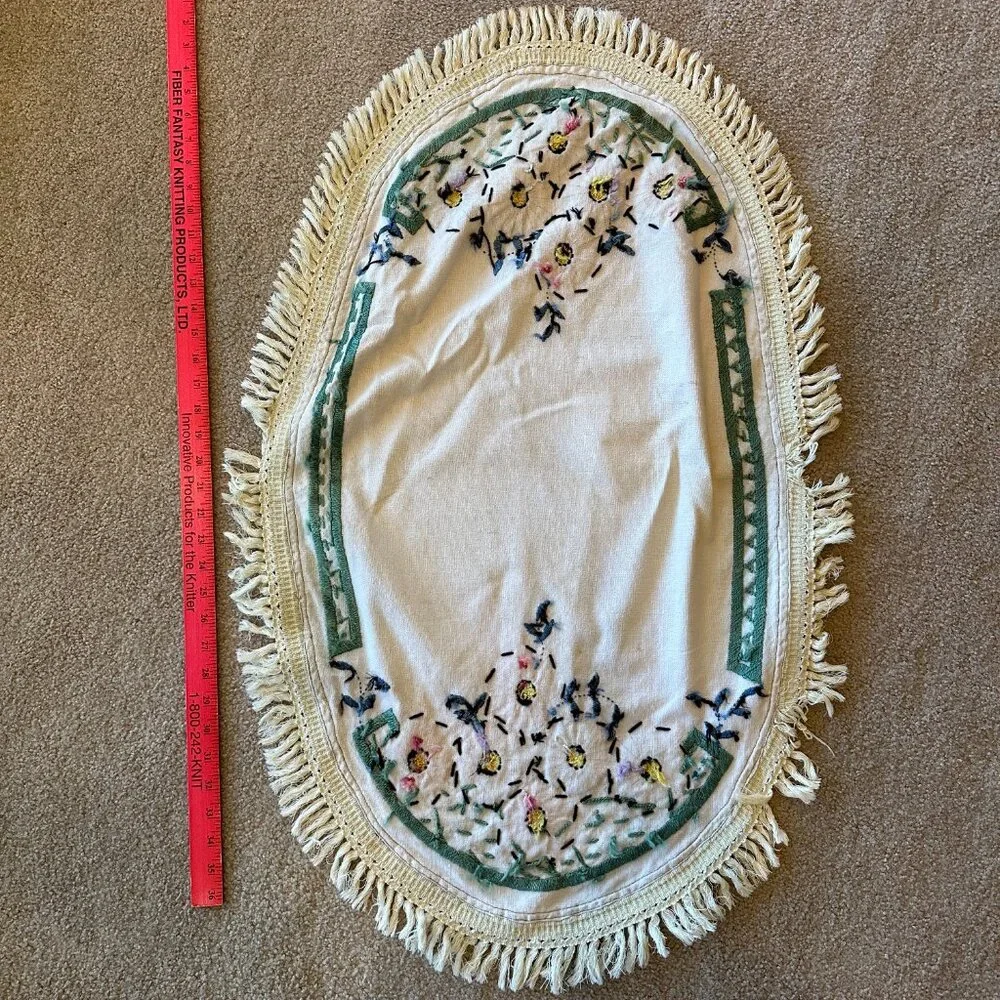 Vintage Handmade Oval Floral Embroidered Table Runner